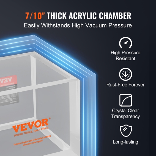 VEVOR 2 Gallon Vacuum Chamber, Upgraded Multipurpose Acrylic Vacuum Degassing Chamber, Transparent Vacuum Chamber, for Resin Degassing, Silica Gel