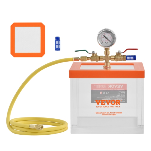 VEVOR 2 Gallon Vacuum Chamber, Upgraded Multipurpose Acrylic Vacuum Degassing Chamber, Transparent Vacuum Chamber, for Resin Degassing, Silica Gel