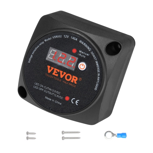VEVOR 12V 140Amp Dual Battery Isolator Kit, Manual and Auto Modes VSR Voltage Sensitive Relay with LCD Screen, Smart Battery Isolator for ATV UTV RV