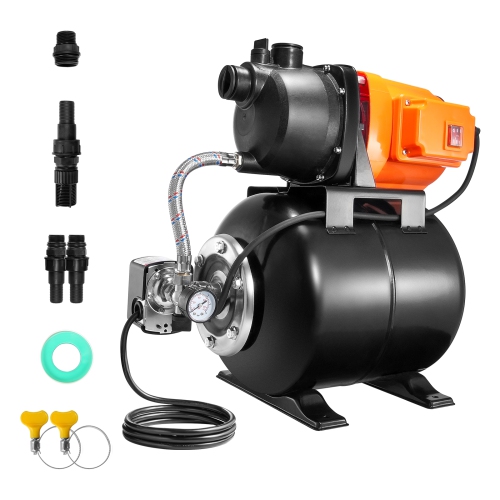 VEVOR 1 HP Shallow Well Pump with Pressure Tank, 1000 GPH/3700 L/H, Automatic Irrigation Water Booster Pump with 164 ft Lift 20/40 PSI Pressure
