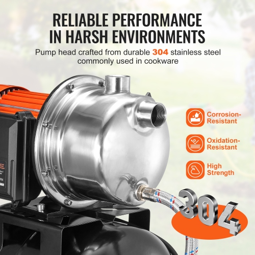 VEVOR 1 HP Shallow Well Pump with Pressure Tank, 1000 GPH, Automatic Irrigation Water Booster Pump with 130 ft Head Lift 20/40 PSI Pressure Switch,