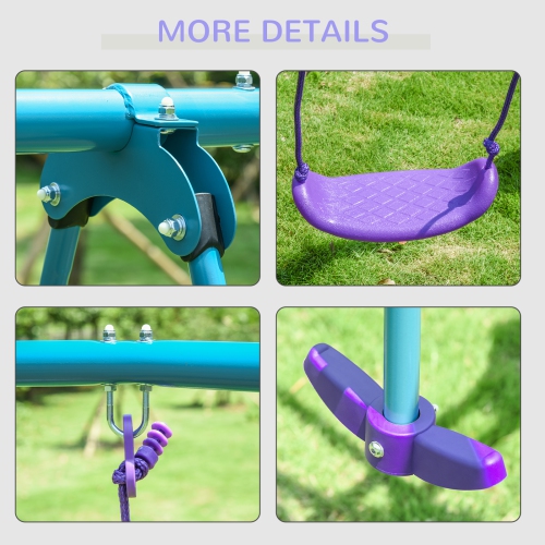 Outsunny 3 in 1 Metal Swing Set with Double Swings, Glider, Kids Swing Set for Backyard, Outdoor, Playground, Purple