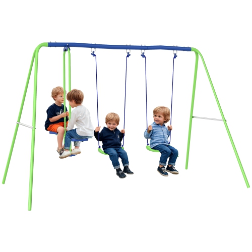 Outsunny 3 in 1 Metal Swing Set with Double Swings, Glider, Kids Swing Set for Backyard, Outdoor, Playground, Green