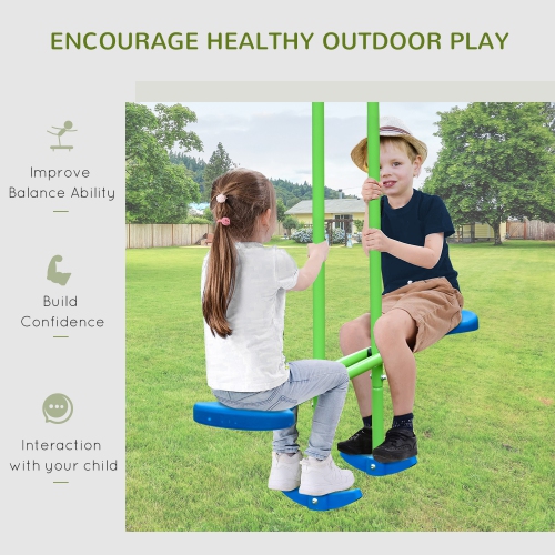 Outsunny 3 in 1 Metal Swing Set with Double Swings, Glider, Kids Swing Set for Backyard, Outdoor, Playground, Green