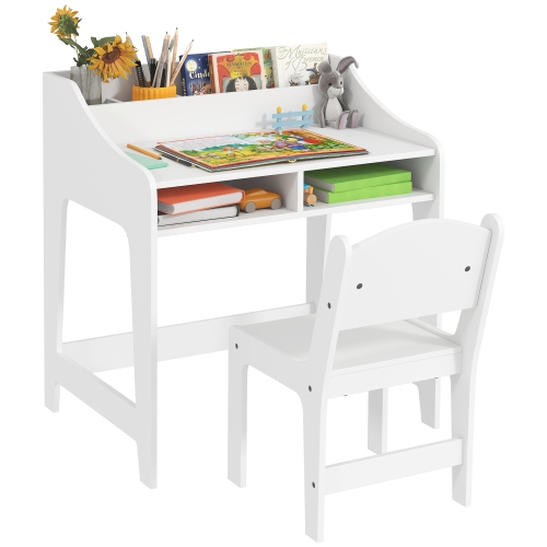 QABA  Kids Desk And Chair Set, Children School Study Table Workstation With Storage, Shelves for 3-8 Years Old, Student Writing Desk for Bedroom