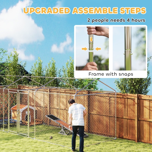 PawHut Outdoor Dog Kennel with Two Rooms, Heavy Duty Dog Run Outdoor Fence Cage with Waterproof UV-Resistant Cover, Escape-Proof Lock, 19.7' x 7.5' x