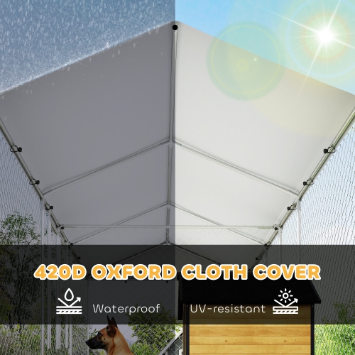 PawHut Outdoor Dog Kennel with Two Rooms, Heavy Duty Dog Run Outdoor Fence Cage with Waterproof UV-Resistant Cover, Escape-Proof Lock, 19.7' x 7.5' x