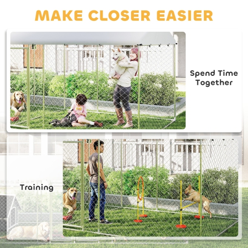 PawHut Outdoor Dog Kennel with Two Rooms, Heavy Duty Dog Run Outdoor Fence Cage with Waterproof UV-Resistant Cover, Escape-Proof Lock, 19.7' x 7.5' x