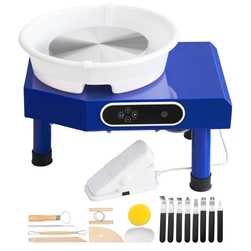 VEVOR 10in Pottery Wheel, Ceramic Wheel Forming Machine, Foot Pedal ABS Detachable Basin, 60-300RPM Adjustable Speed Manual LCD Panel, Sculpting Tool