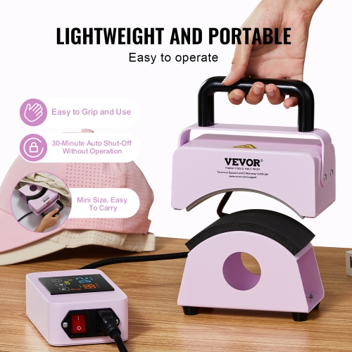 VEVOR Hat Press Machine, Mini Hat Heat Press for Caps with Integrated Control Panel, Cap Heat Press Machine with 5.9x3.15 inch Curved Heating Plate,