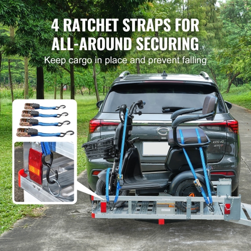 VEVOR 45.3" x 25.6" Hitch Mount Cargo Carrier, Aluminum Hitch Cargo Rack with Ramp, Hitch Rack Basket with Stabilizer and Straps, 500LBS Mobility
