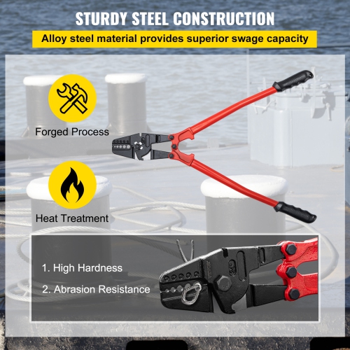VEVOR 24" Hand Swager Cable Wire Rope Cutter Swage 1/16" 3/32" 1/8" 5/32" 3/16" Aluminum Sleeves Copper