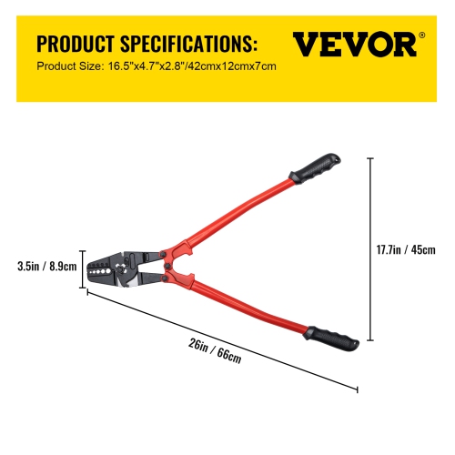 VEVOR 24" Hand Swager Cable Wire Rope Cutter Swage 1/16" 3/32" 1/8" 5/32" 3/16" Aluminum Sleeves Copper