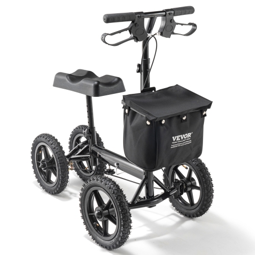 VEVOR 12" Folding Knee Scooter,Aluminum Steerable Knee Walker with Handlebar & Knee Pad, All-Terrain Wheels, Dual Brakes,Leg Recovery Scooter for