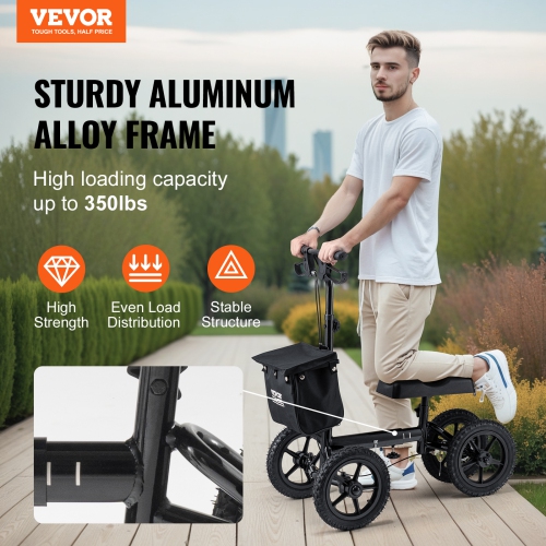 VEVOR 12" Folding Knee Scooter,Aluminum Steerable Knee Walker with Handlebar & Knee Pad, All-Terrain Wheels, Dual Brakes,Leg Recovery Scooter for