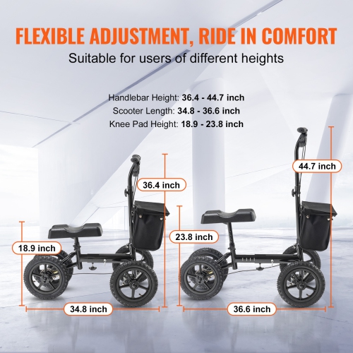 VEVOR 12" Folding Knee Scooter,Aluminum Steerable Knee Walker with Handlebar & Knee Pad, All-Terrain Wheels, Dual Brakes,Leg Recovery Scooter for