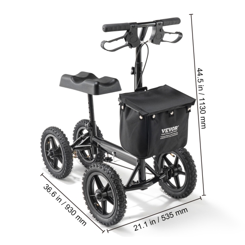 VEVOR 12" Folding Knee Scooter,Aluminum Steerable Knee Walker with Handlebar & Knee Pad, All-Terrain Wheels, Dual Brakes,Leg Recovery Scooter for