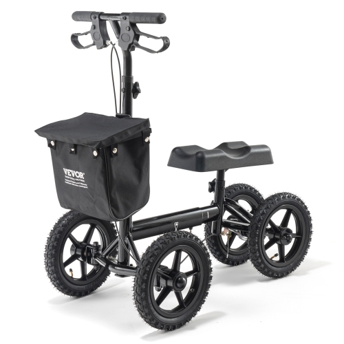 VEVOR 12" Folding Knee Scooter,Aluminum Steerable Knee Walker with Handlebar & Knee Pad, All-Terrain Wheels, Dual Brakes,Leg Recovery Scooter for