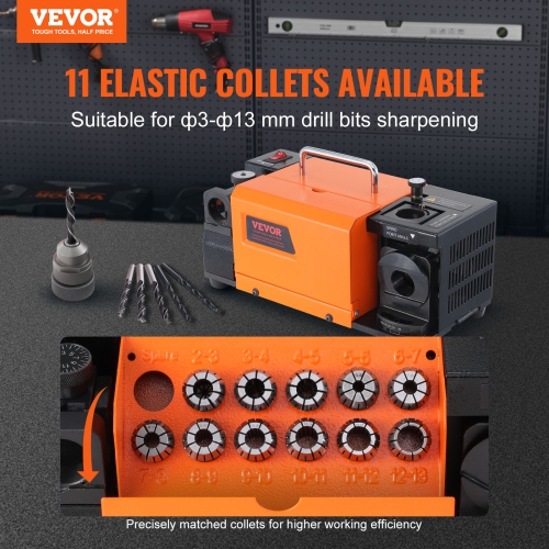 VEVOR MR-13A End Mill Grinder Sharpener 3-13mm, 95° to 135° Point Angle Adjustable Drill Bit Re-Sharpener, Portable Bits Sharpening Machine with 11