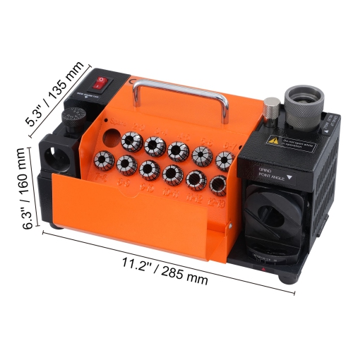 VEVOR MR-13A End Mill Grinder Sharpener 3-13mm, 95° to 135° Point Angle Adjustable Drill Bit Re-Sharpener, Portable Bits Sharpening Machine with 11