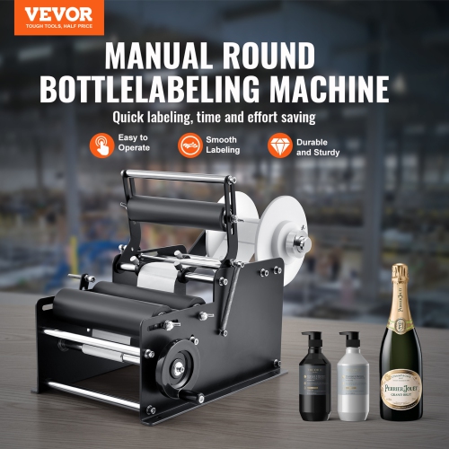 VEVOR 15-20pcs/min Manual Round Labeling Machine, Bottle Label Applicator, Adjustable Manual Round Bottle Labeler Suitable for Bottle Diameter