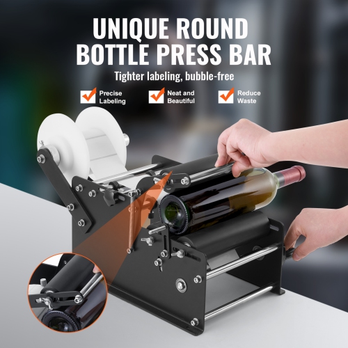 VEVOR 15-20pcs/min Manual Round Labeling Machine, Bottle Label Applicator, Adjustable Manual Round Bottle Labeler Suitable for Bottle Diameter