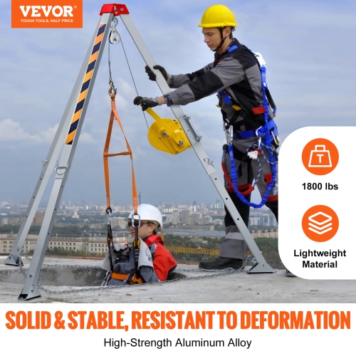 VEVOR Confined Space Tripod Kit, Confined Space Tripod 7' Legs and 98' Cable, Confined Space Rescue Tripod 32.8' Fall Protection, 1800 lbs Winch,
