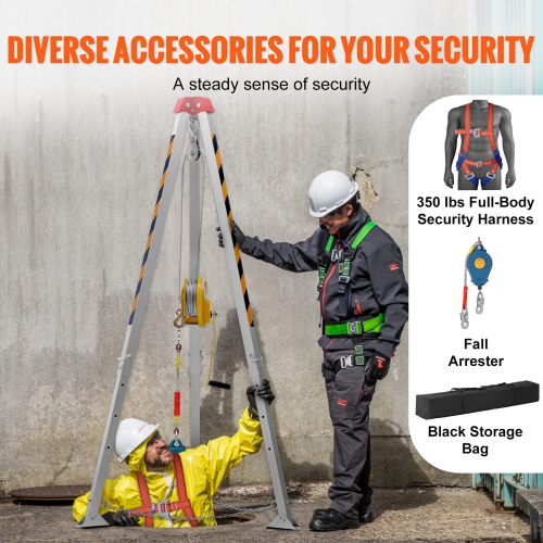 VEVOR Confined Space Tripod Kit, Confined Space Tripod 7' Legs and 98' Cable, Confined Space Rescue Tripod 32.8' Fall Protection, 1800 lbs Winch,