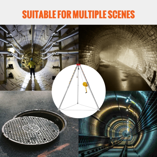 VEVOR Confined Space Tripod Kit, Confined Space Tripod 7' Legs and 98' Cable, Confined Space Rescue Tripod 32.8' Fall Protection, 1800 lbs Winch,