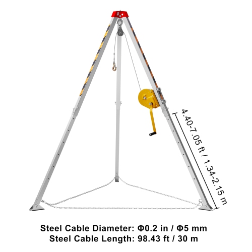 VEVOR Confined Space Tripod Kit, Confined Space Tripod 7' Legs and 98' Cable, Confined Space Rescue Tripod 32.8' Fall Protection, 1800 lbs Winch,