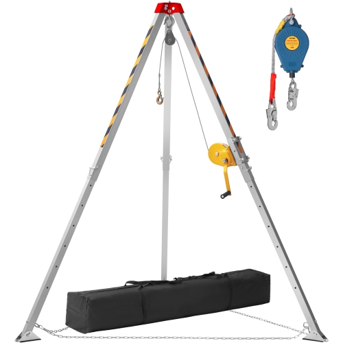 VEVOR Confined Space Tripod Kit, Confined Space Tripod 7' Legs Bracket and 98' Cable, Confined Space Rescue Tripod 32.8' Fall Protection, 1200 lbs