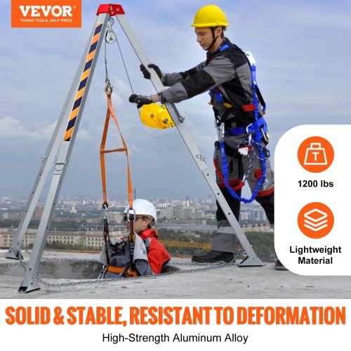 VEVOR Confined Space Tripod Kit, Confined Space Tripod 7' Legs Bracket and 98' Cable, Confined Space Rescue Tripod 32.8' Fall Protection, 1200 lbs