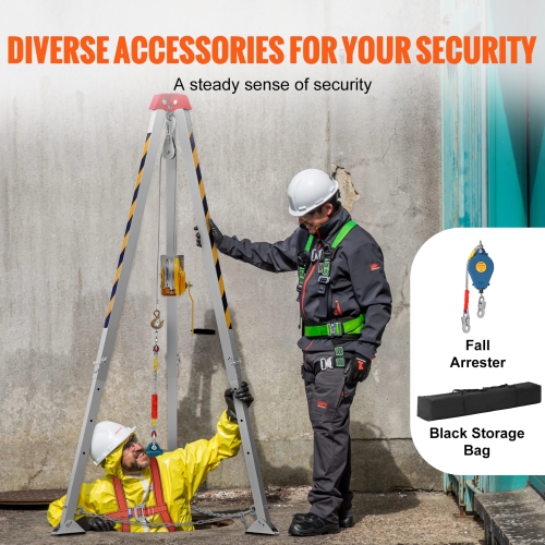VEVOR Confined Space Tripod Kit, Confined Space Tripod 7' Legs Bracket and 98' Cable, Confined Space Rescue Tripod 32.8' Fall Protection, 1200 lbs