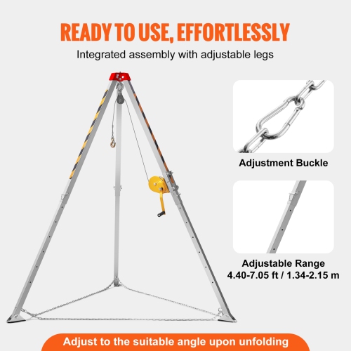 VEVOR Confined Space Tripod Kit, Confined Space Tripod 7' Legs Bracket and 98' Cable, Confined Space Rescue Tripod 32.8' Fall Protection, 1200 lbs