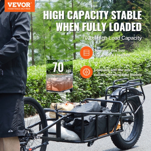 VEVOR Bike Cargo Trailer, 70 lbs Load Capacity, Heavy-Duty Bicycle Wagon Cart, Compact Storage Structure with Universal Hitch, 20" Wheels, Fits Most
