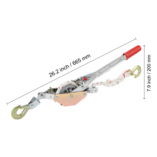VEVOR 3/4 Ton Pulling Capacity Rope Puller with 100' of 0.6" dia. Rope,2 Hook,Come Along Winch, Ratchet Power Puller for Moving Boats,Securing