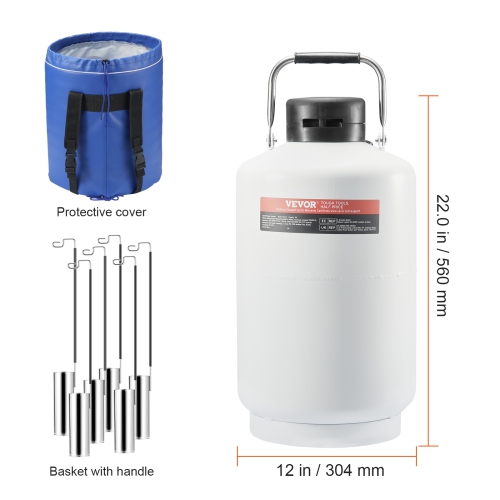 VEVOR 10 L Aluminum Alloy Liquid Nitrogen Container, LN2 Tank Dewar with 6 Canisters and Carry Bag with Straps, Cryogenic Tank for Beauty Industry,