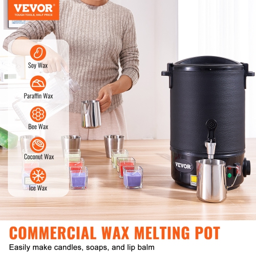 VEVOR 6.5 Liter Large Electric Wax Melting Pot Easy Pour Spout, 9-level Temperature Control, Easy Clean for Candle Soap Cream Beauty Bulk Production