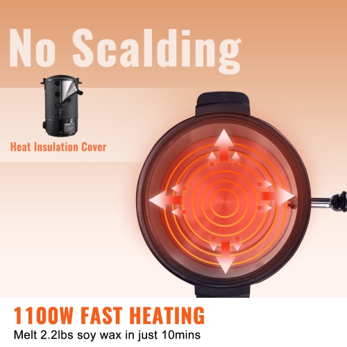 VEVOR 6.5 Liter Large Electric Wax Melting Pot Easy Pour Spout, 9-level Temperature Control, Easy Clean for Candle Soap Cream Beauty Bulk Production