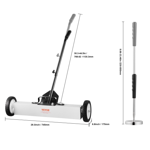 VEVOR 24-Inch Magnetic Sweeper with Wheels, 50 lbs Capacity, with Telescoping Magnetic Pickup Tool, Handle, Pickup Sweeper to Pick Up Nails and
