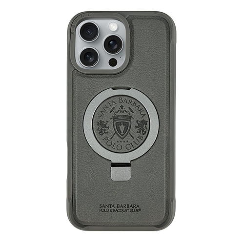 SANTA BARBARA  Primo Series Magnetic Ring Kickstand Leather Case for Iphone 16 Pro Max In Grey