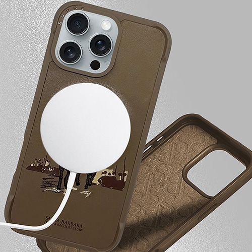 Santa Barbara Virgil Series Brown Embroidered Leather Magsafe Case for iPhone 16 Pro