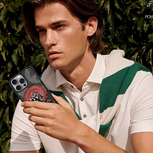 Santa Barbara Virgil Series Black Embroidered Leather Magsafe Case for iPhone 16 Pro