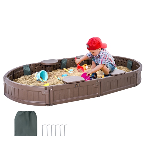 VEVOR  72 X 41.5 X 9.1 In Sandbox \w Cover, Oval Sand Box, HDpe Sand Pit \w 4 Corner Seating And Bottom Liner, Kids Sandbox for Outdoor Backyard