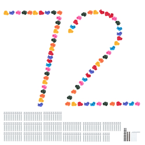 VEVOR 72 Rock Climbing Holds, Multi-Size and Multi-Colored Climbing Rocks for Kids and Adults, Rock Wall Holds with Mounting Hardware, Climbing Wall