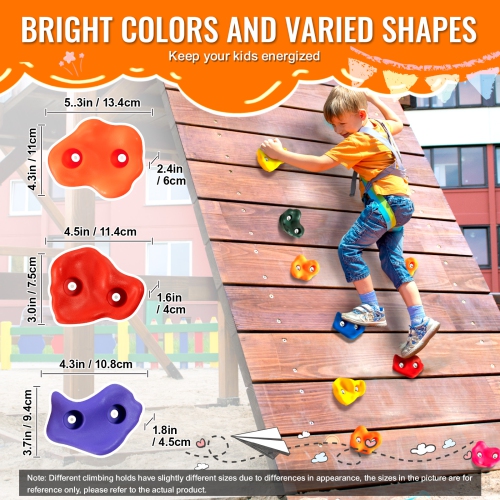 VEVOR 72 Rock Climbing Holds, Multi-Size and Multi-Colored Climbing Rocks for Kids and Adults, Rock Wall Holds with Mounting Hardware, Climbing Wall