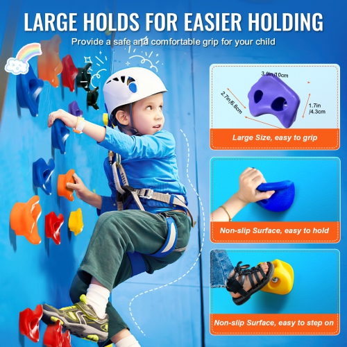 VEVOR 72 Rock Climbing Holds, Multi-Size and Multi-Colored Climbing Rocks for Kids and Adults, Rock Wall Holds with Mounting Hardware, Climbing Wall