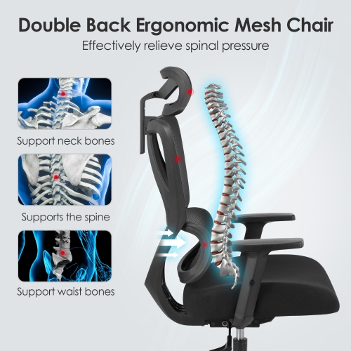 Ergonomic Mesh Office Chair, High Back Executive Computer Desk Chair Comfy Reclining Chair with Adjustable Headrest and Lumbar Support