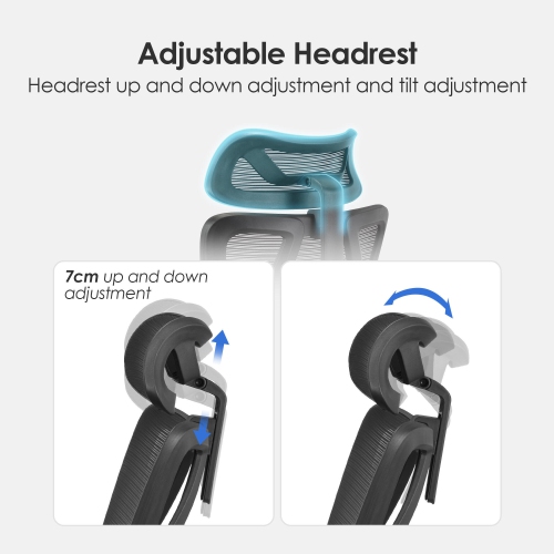 Ergonomic Mesh Office Chair, High Back Executive Computer Desk Chair Comfy Reclining Chair with Adjustable Headrest and Lumbar Support