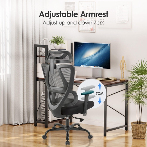 Ergonomic Mesh Office Chair, High Back Executive Computer Desk Chair Comfy Reclining Chair with Adjustable Headrest and Lumbar Support